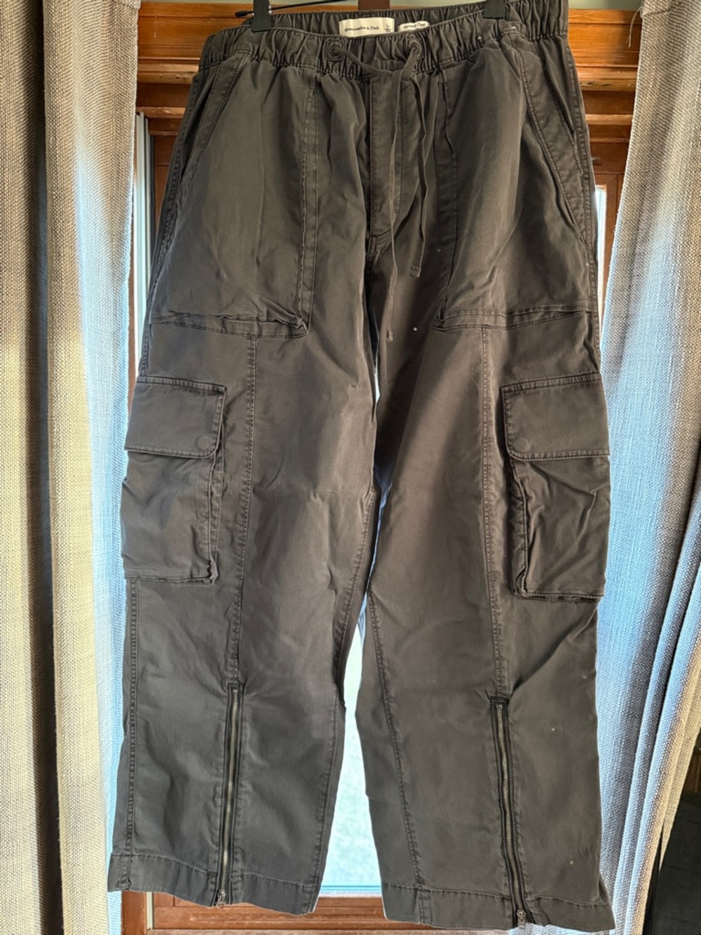 Abercrombie & Fitch Charcoal Wide-Leg Cargo Jumpsuit Pants